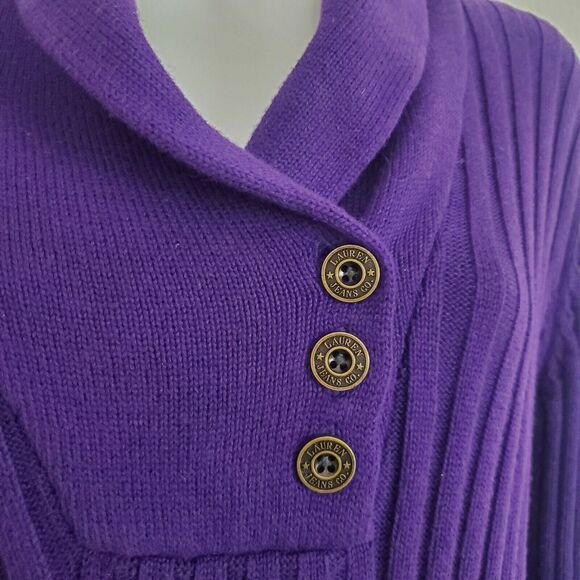 Lauren Jeans Co Women's Sweater Medium Purple Pullover Ribbed Knit Shawl Collar - Picture 5 of 8